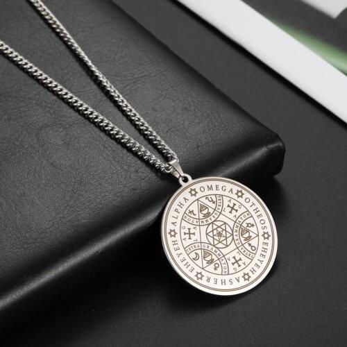 LIKGREAT Tetragrammaton Necklace for Men Enochian Angel Magic Amulet Alpha Otheos Eheyeh AGLA Talisman Amulet Pendant