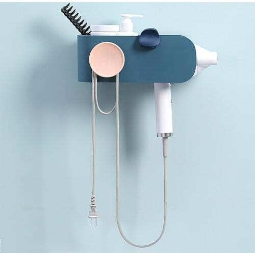 Multifunction Hair Dryer Holder Bathroom Organizer Shelf Hair Dryer Stand Bathroom Accessories Self-adhesive Wall Storage Rack
