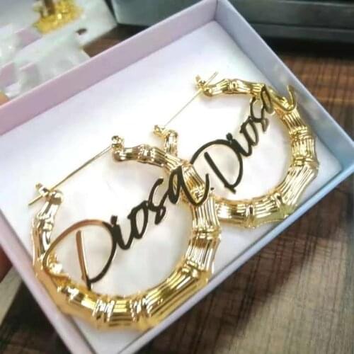 Stainless steel earrings bamboo hoop earrings zircon stone earrings