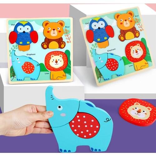 New Wooden Toddler Puzzles Gifts Toys Educational Cute 4 Animal Shape Toys Montessori Materials Cartoon Baby Toys 0-12 Months