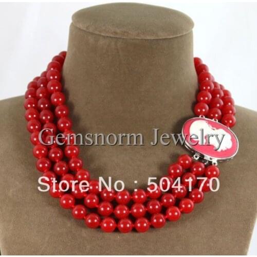Charming New Red Natural Stone Beads Fancy Necklace 10MM Beaded Stone Jewelry Perfect Lady Jewelry 2pcs/lot GS103
