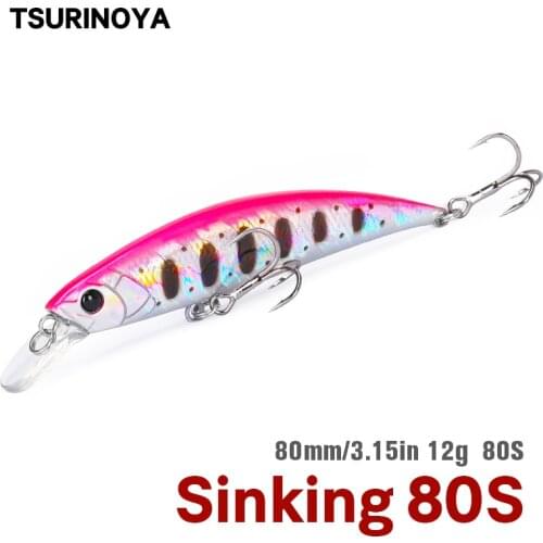 TSURINOYA 3.15in Sinking Minnow 12g 80mm Fishing Lure DW96 Large Trout Pike Rockfish Hard Bait Wobbler Crankbait Bass Jerkbait
