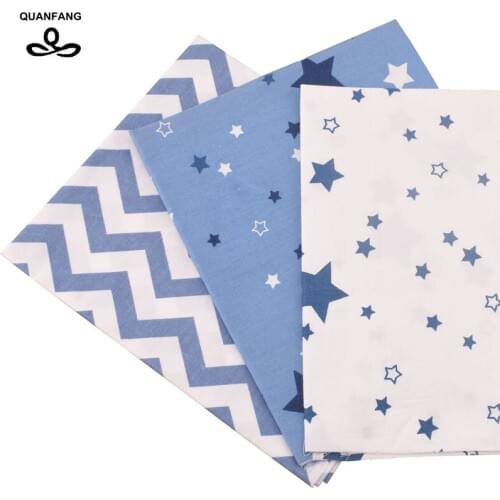QUANFANG 3pcs/lot Blue Stars Printed Twill Cotton Fabric For Patchwork Cloth DIY Sewing Quilting Material Baby Children 40x50cm