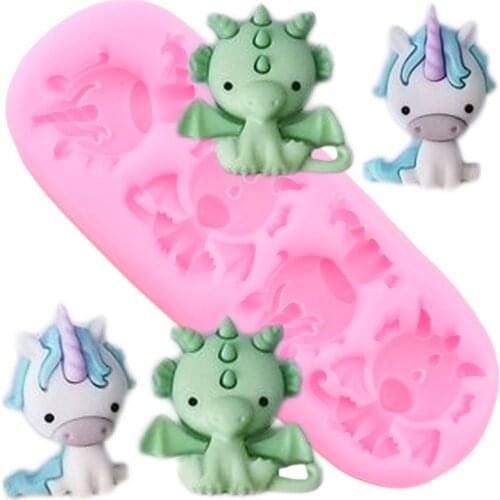 Unicorn Dragon Silicone Mold DIY Baby Birthday Cupcake Topper Fondant Cake Decorating Tools Candy Clay Chocolate Gumpaste Moulds