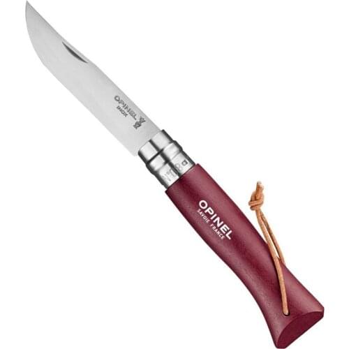 Opinel Inox Trekking No 8 Stainless Steel Folding Pocket Knife with Lanyard (Burgundy) Camping Hiking Trekking Outdoor Hunting