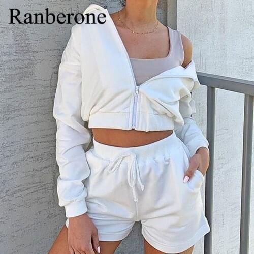 Sport Suit Female Hooded Zipper Loose Sports Shorts Set Womens Tracksuit 2021 Running Sportswear Gym Clothes Fitness Suits