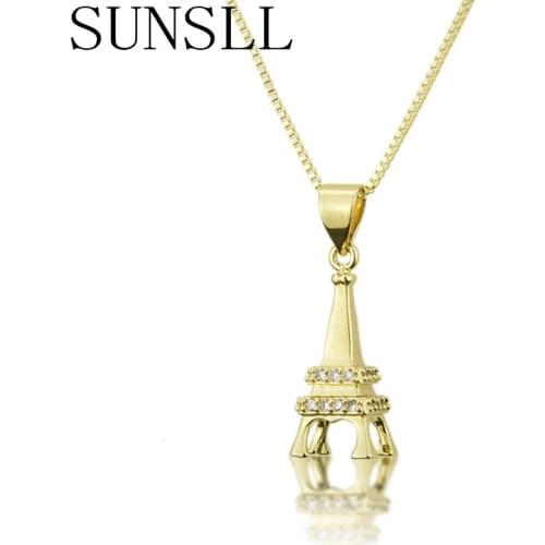 SUNSLL New Gold Copper pendant White AAA Zircon Eiffel Tower Necklace Ladies Fashion Birthday Party Jewelry Necklace chain Gift