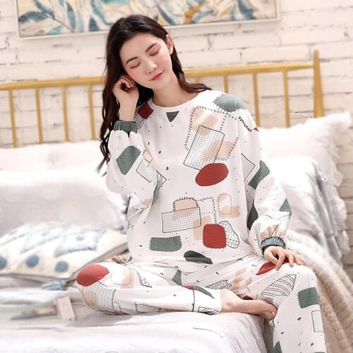 Loose pajamas womens long-sleeved round neck cotton casual autumn winter 2020 new home service plus size womens fat MM robe