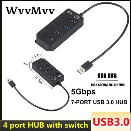 High Speed USB 3.0 HUB 4 Port USB3.0 Hub Splitter On/Off Switch LED Indicator with EU/US Power Adapter for PC MacBook Laptop