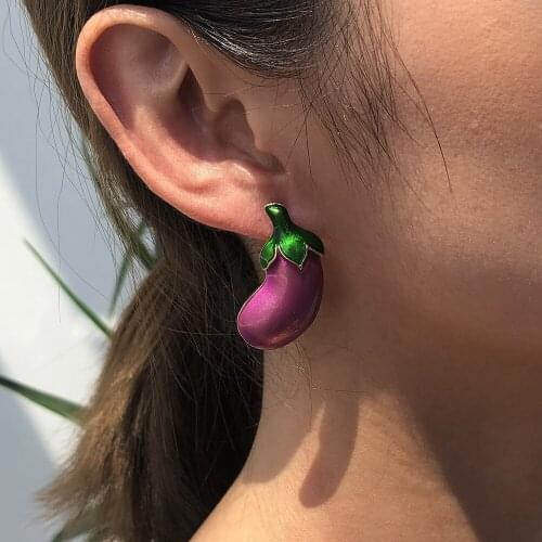 Japanese And Korean Fashion Alloy Eggplant Earrings Simple Ins Earrings Female Earrings Accessories