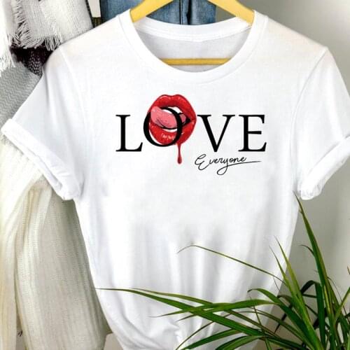 Women Clothes Cartoon Lip Sexy Style Letter Summer Fashion Short Sleeve Summer Print Tshirt Female Tee Top Graphic T-shirt