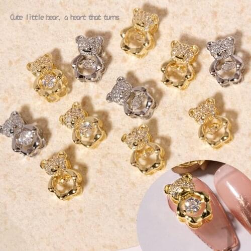 1 Pcs Cute Bear Luxury Zircon 3D Nail Art Decorations Moving Active Heart Crystal Shiny Jewelry Manicure Design Accessories