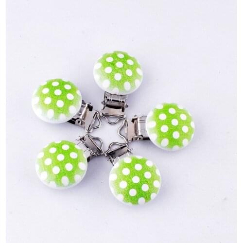 10PCs Baby Pacifier Clips Mixed Green Dot Pattern White Wood Metal Holders Cute Infant Soother Clasps Accessories 4.4x2.9cm