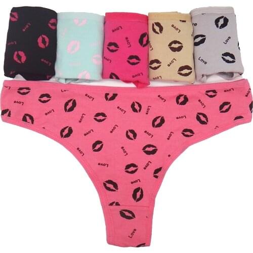 12PCS/Set Women Panties G-string Underwear Cotton Female Underpants Lips Print Lingerie Sexy Thong Panties for Woman Soft M-XL