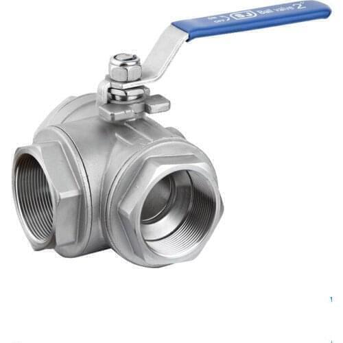 2”DN50 3 Way BSPT SS304 Type T Female Mountin Pad Ball Valve Vinyl Handle WOG 1000
