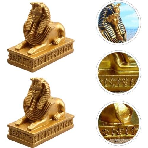 2pcs Egyptian Pharaoh Desktop Decor Resin Craft Adornment for Home (Golden)