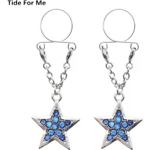 2PCS New Sexy Blue Star Non Pierced Clip On Fake Nipple Ring Body Jewelry Shield Cover Clamps Adult Sex Toy Piercing Adjustable