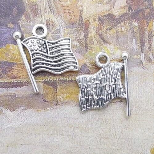 200pcs US Flag Charms 17mm x 18mm DIY Jewelry Making Pendant antique silver color