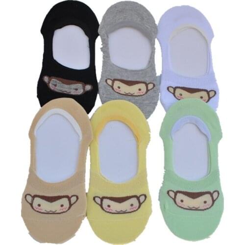 6pairs Summer Style Invisible Socks Silicone Womens Slipper Sock Lovely Cartoon style Cotton Solid
