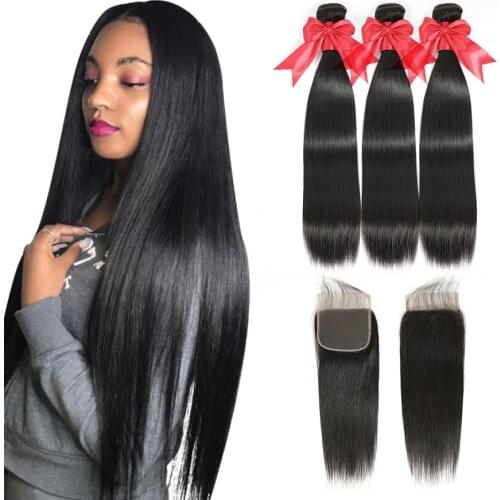 Beaushine Bone Straight Bundles With Closure Brazilian Hair Weave Bundles With Closure Human Hair Bundles With Closure Remy Hair