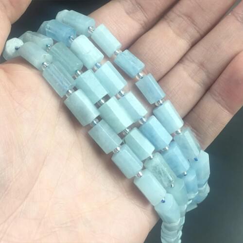 Natural Faceted Aquamarines Stone Beads Cylinder Gem Loose Spacer Beads For Jewelry DIY Making Bracelet Charms Accessories 7.5