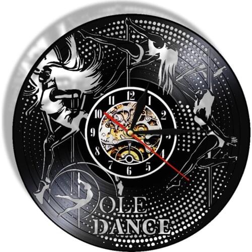 Pole Dance Vinyl Record Wall Clock Night Club Decor Modern Clock Skip Steel Tube Dance Sexy Girls Stripper Watch Dancer Gift
