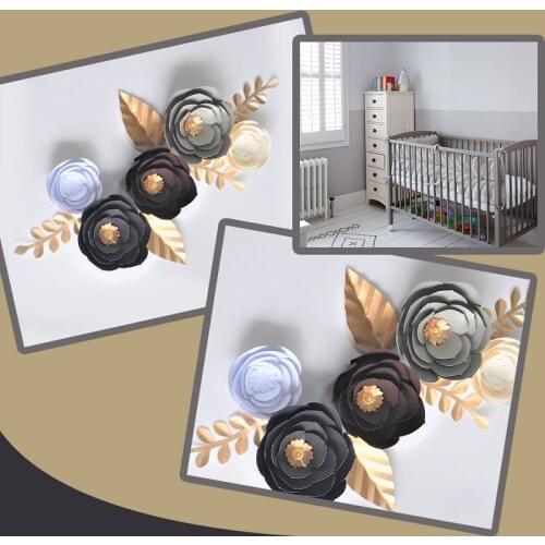 DIY Giant Paper Flowers Artificial Rose Fleurs Backdrops 5pcs+5 Leave For Wedding Party Decorations Baby Nursery Video Tutorial