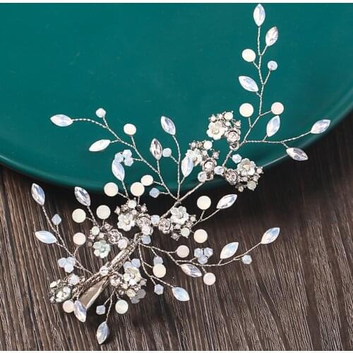 Blue Rhinestone Elegant Hair Jewelry For Ladies Hair Accessories Bride Tiara Headband Clip Head Jewelry Flower Rhinestone