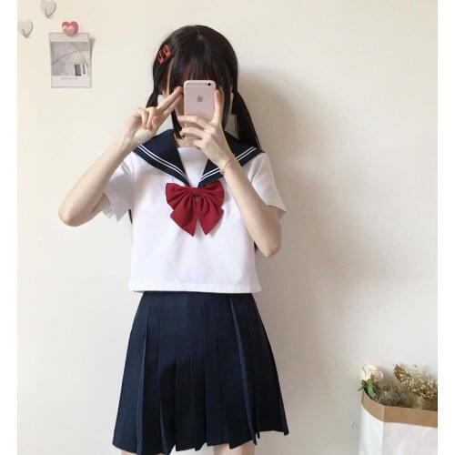 White 2 lines JK Uniform Orthodox Japanese Sailor Clothes Long and Short Sleeves Student School Uniform Academic Style set JK009