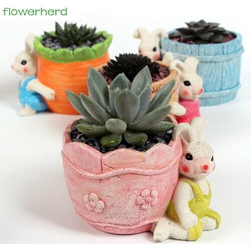 Succulent Planter Pots Resin Easter Rabbit Flower pot Bonsai Crafts Wedding Decoration Home Garden Yard Decor Birthday gifts
