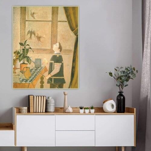Holover Balthus"The Child With Pigeons"Canvas Oil Painting Western Art Decor Poster Wall Home Aesthetic Room Decoration