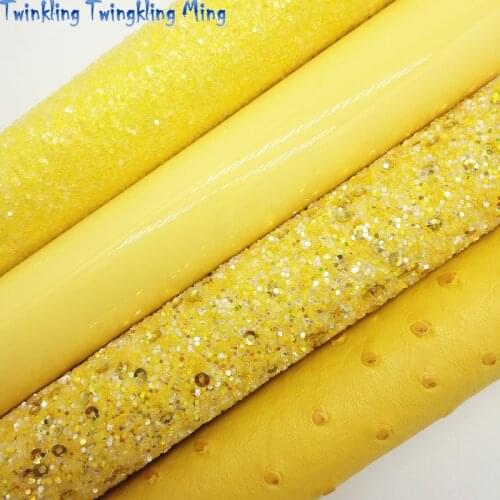 YELLOW Chunky Glitter Canvas Sheet, 8"x11" Glitter Sheets, Patent Ostrich Faux Leather Sheet, Hair Bow & Earring Fabric XM021