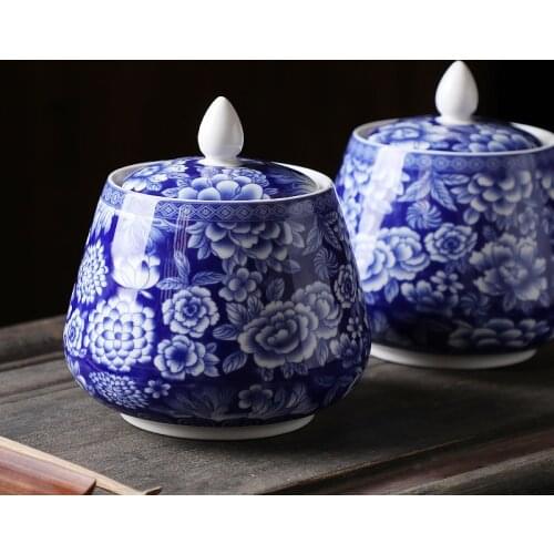 Classical Blue and White Porcelain Tea Caddy Household Candy Coffee Storage Box Modern Ceramic Storage Tank Home Decoration Gift