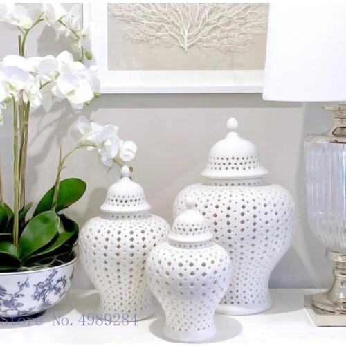 Creative Ceramic Hollow General Jar White Ceramic Handmade Crafts Ornaments Desktop Storage Flower Arrangement Accessories