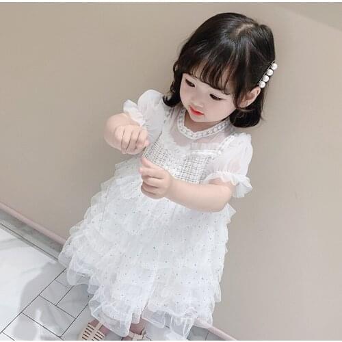 LISUNNY 2021 Summer Baby Girls Dress Children Lace Princess Dress Rhinestone Hollow Out Birthday Layered Dress Kids Clothing