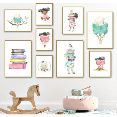 Cute Baby Girl Flowers Books Nordic Posters And Prints Wall Art Canvas Painting Nursery Pictures For Girl Kids Room Home Decor