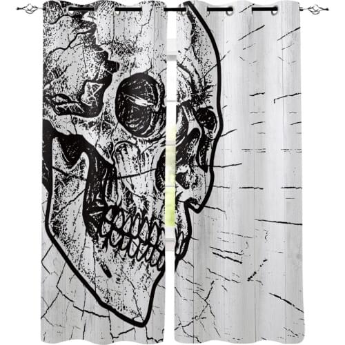 Multi-size Wood Grain Skull Worn Window Curtains Polyester Cloth Living Room Curtain Bedroom Curtains Home Decor
