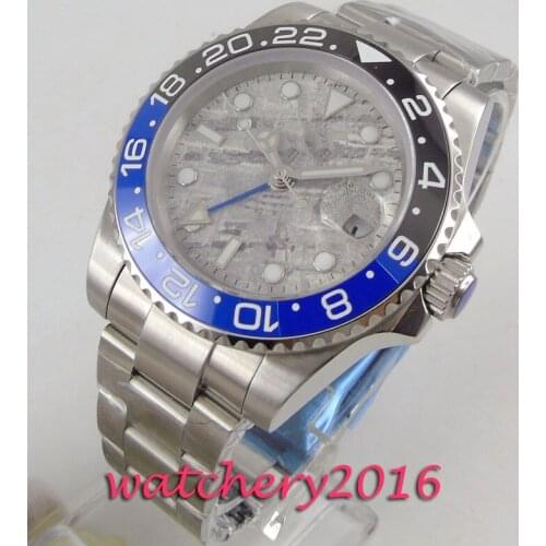 40mm Bliger Grey Dial Ceramic Bezel Sapphire Glass Blue GMT Date Automatic Movement Mens watch