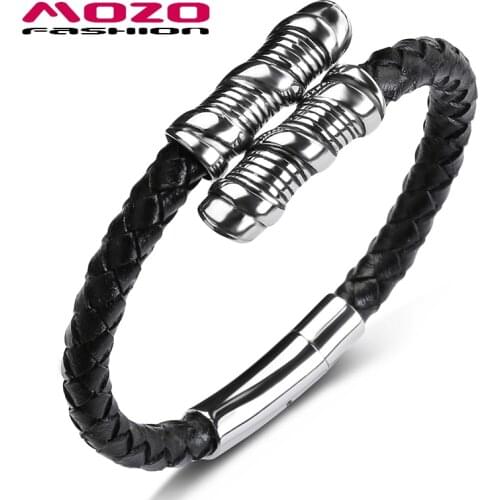 Hot Sale Fashion Male Charm Bracelets Genuine Leather Rope Spring Buckle Braided Punk Rock Men Bangle Jewelry