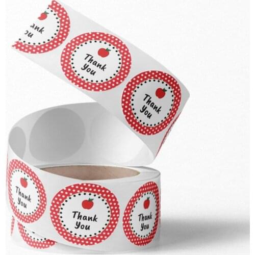 J009 Red Dot Circle Apple Image 2.5CM Adhesive Sticker 1 Inch Size Sticker Feather Thankyou Paper Label