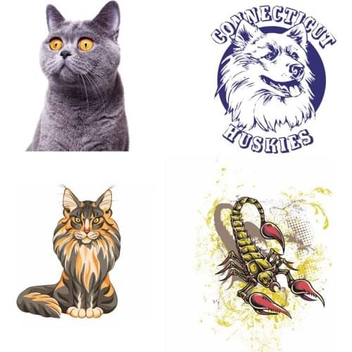 Cat Wolf Clothing Stickers Iron On Patches Diy Heat Transfers Patch For Clothes Boy Girl T-shirt Appliques Decoration