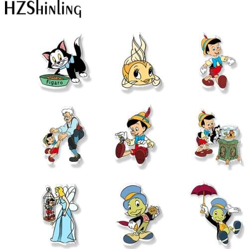 2021 New Kawaii Cartoon Fantasy Puppet Pinocchio Cartoon Characters Handcraft Epoxy Resin Brooch Badge Pins