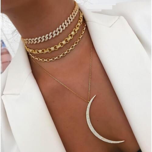 New Arrived Multi layer 32+10cm Hiphop Choker link chain iced out bling micro pave cz women Modern Cable Chain Necklace jewelry