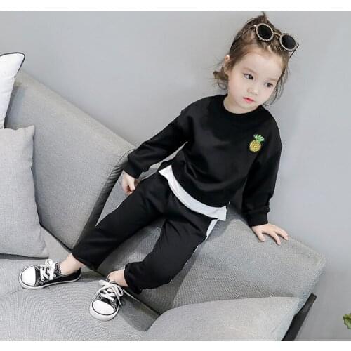 2017 autumn girl long sleeve top+pant pineapple design kids sports suit 2pcs per set