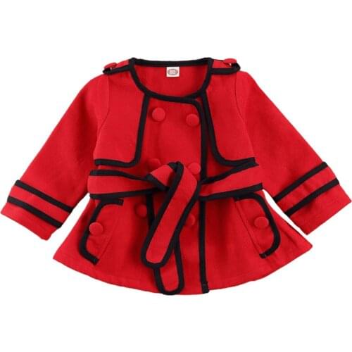 0-5Y Autumn Winter Baby Girls Wool Blends Long Sleeve Double Breasted Striped Patchwork Windbreaker Coats