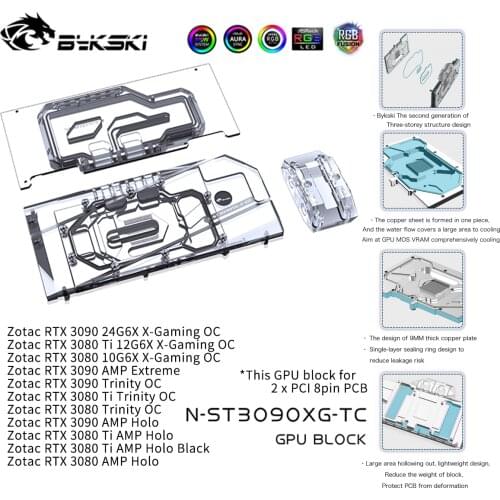 Bykski GPU Water Block With Active Backplane , Waterway Back Plate Cooler For Zotac RTX 3090 3080 Gaming OC N-ST3090XG-TC