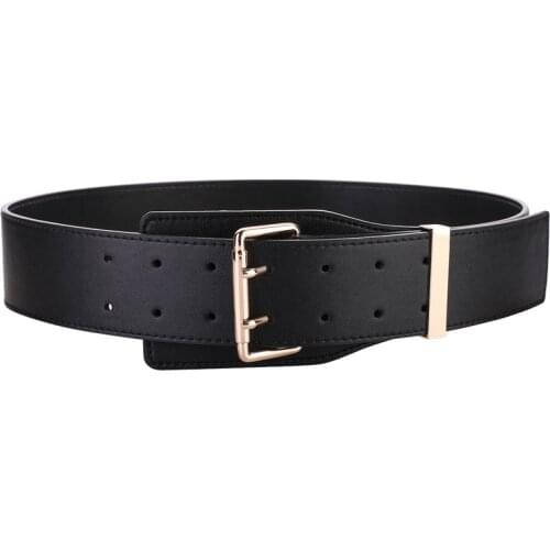 Real Cowskin Cummerbunds For Woman Wide Genuine Leather Waistbands Dress Skirt Sweater Gold Pin Buckle Belts Double Layer Hole