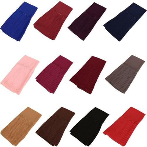 Women Pearl Chiffon Scarf Islamic Arab Muslim Hijab Crinkle Wrap Large Scarves Shawl Stole Wrinkle Pleated Long Scarf 180*75cm