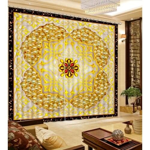 Golden curtains Window Blackout Luxury 3D Curtains set For Bed room Living room Office Hotel Home Wall Decorative