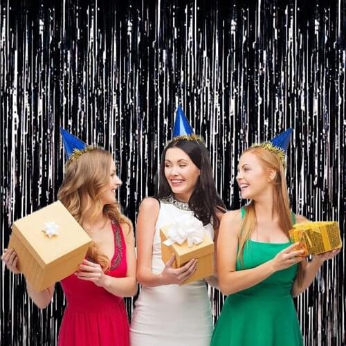 3m Length Metal Tinsel Curtain Birthday Party Decoration 2Pcs Backdrop Curtain Bachelorette Party Wedding Decoration Photozone